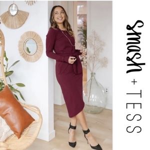 Smash + Tess Rebecca Wrap Dress Midi Burgundy